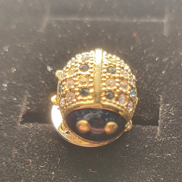 Vintage Lady Bug Gold Tack Pin Rhinestone - Picture 2 of 4